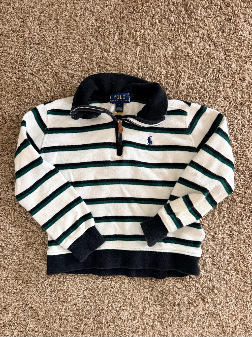 Polo by Ralph Lauren White, Navy & Green Striped Quarter-Zip Pullover